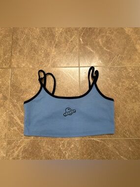 🌹5 for $50🌹Y2K Blue Ribbed Crop Tank with UFO Graphic